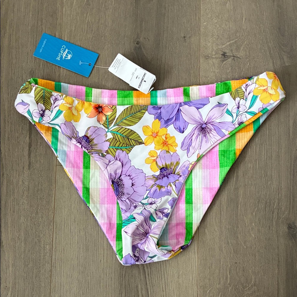 Cupshe Carve Designs Floral Checkered Bikini Bottom reversible size small